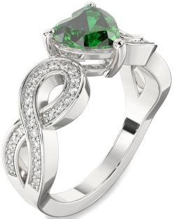 Diamond Emerald White Gold Heart Infinity Solitaire Engagement Ring