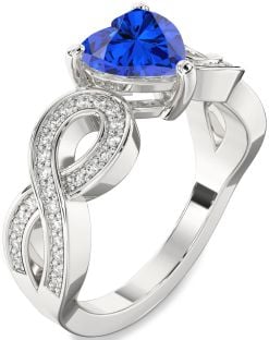 Diamond Blue Sapphire Platinum Heart Infinity Solitaire Engagement Ring