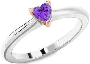 Amethyst Platinum & Rose Gold Heart Promise Ring