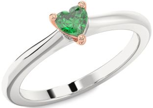 Emerald Silver & 10K Rose Gold Heart Promise Ring