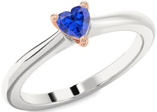 Blue Sapphire Silver & 10K Rose Gold Heart Promise Ring
