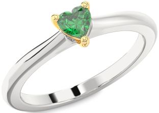 Emerald Silver & 10K gold Heart Promise Ring