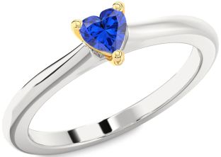 Blue Sapphire Silver & 10K gold Heart Promise Ring