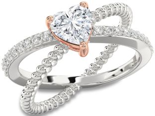 Diamond White Rose Gold Heart Solitaire Engagement Ring