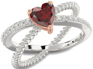 Diamond Amethyst Platinum & Rose Gold Heart Solitaire Pave Engagement Ring