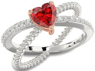 Diamond Ruby Platinum & Rose Gold Heart Solitaire Engagement Ring