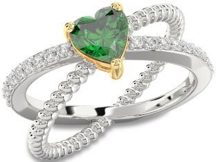 Diamond Emerald Platinum & Yellow Gold Heart Solitaire Engagement Ring