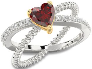 Diamond Amethyst Platinum & Yellow Gold Heart Solitaire Pave Engagement Ring