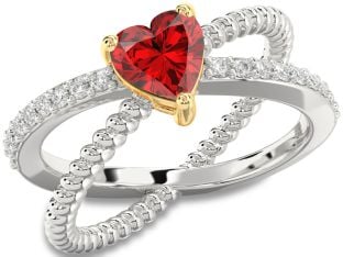 Diamond Ruby Silver & 10K gold Heart Solitaire Engagement Ring