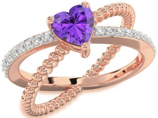 Diamond Amethyst Rose Gold Heart Solitaire Pave Engagement Ring