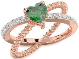 Diamond Emerald Rose Gold Heart Solitaire Engagement Ring