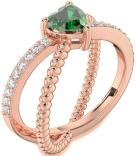 Diamond Emerald Rose Gold Heart Solitaire Pave Engagement Ring
