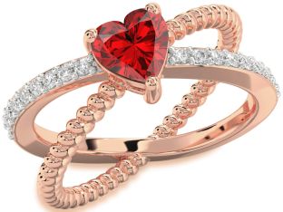 Diamond Ruby Rose Gold Heart Solitaire Engagement Ring