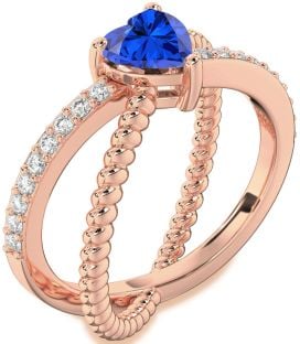 Diamond Blue Sapphire Rose Gold Heart Solitaire Pave Engagement Ring