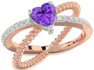 Diamond Amethyst Platinum & Rose Gold Heart Solitaire Pave Engagement Ring