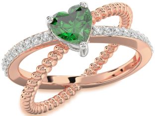 Diamond Emerald White Rose Gold Heart Solitaire Engagement Ring