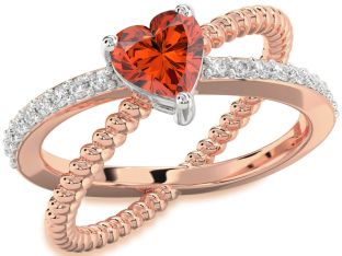 Diamond Amethyst Platinum & Rose Gold Heart Solitaire Pave Engagement Ring