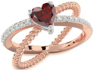 Diamond Amethyst Platinum & Rose Gold Heart Solitaire Pave Engagement Ring