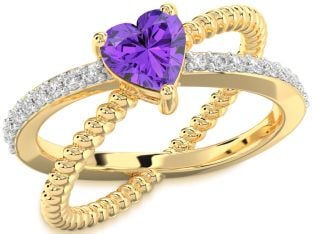 Diamond Amethyst Gold Heart Solitaire Pave Engagement Ring