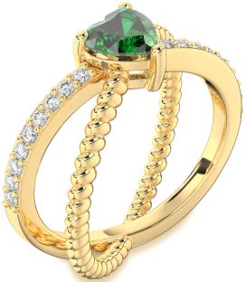 Diamond Emerald Gold Heart Solitaire Pave Engagement Ring