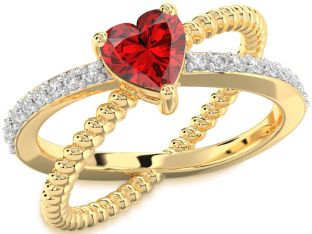 Diamond Ruby Gold Heart Solitaire Engagement Ring