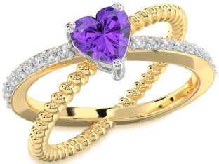 Diamond Amethyst Platinum & Yellow Gold Heart Solitaire Pave Engagement Ring