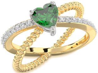 Diamond Emerald White Yellow Gold Heart Solitaire Engagement Ring