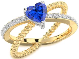 Diamond Blue Sapphire Gold Silver Heart Solitaire Pave Engagement Ring