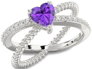 Diamond Amethyst Platinum Heart Solitaire Pave Engagement Ring