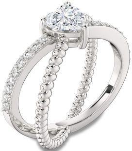 Diamond White Gold Heart Solitaire Pave Engagement Ring