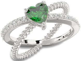 Diamond Emerald Platinum Heart Solitaire Engagement Ring