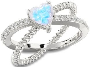 Diamond Amethyst Silver Heart Solitaire Pave Engagement Ring