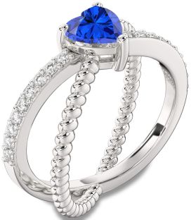 Diamond Blue Sapphire Platinum Heart Solitaire Pave Engagement Ring