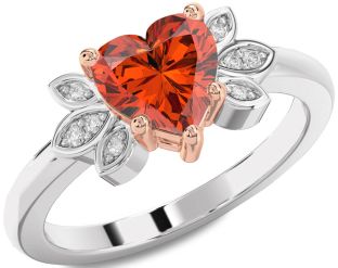 Diamond Amethyst Platinum & Rose Gold Heart Solitaire Engagement Ring