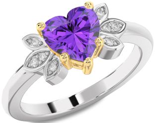 Diamond Amethyst Platinum & Yellow Gold Heart Solitaire Engagement Ring