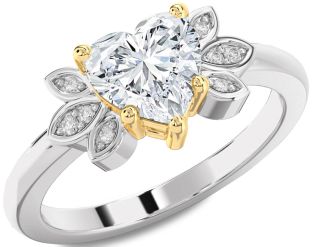 Diamond Silver & 10K gold Heart Solitaire Engagement Ring