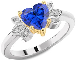Diamond Blue Sapphire Gold Silver Heart Solitaire Engagement Ring