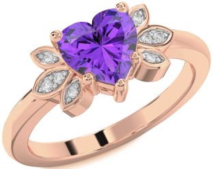 Diamond Amethyst Rose Gold Heart Solitaire Engagement Ring