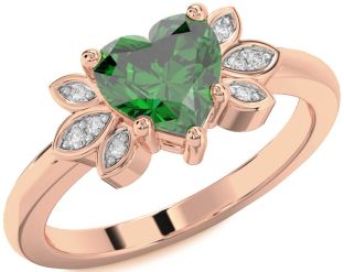 Diamond Emerald Rose Gold Heart Solitaire Engagement Ring