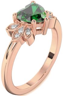 Diamond Emerald Rose Gold Heart Solitaire Engagement Ring