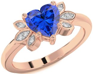Diamond Blue Sapphire Rose Gold Heart Solitaire Engagement Ring