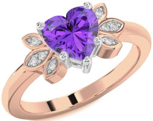 Diamond Amethyst Platinum & Rose Gold Heart Solitaire Engagement Ring