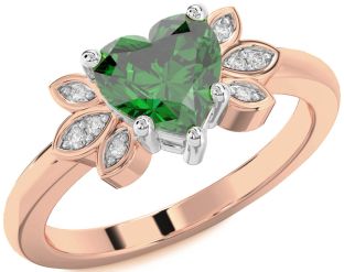 Diamond Emerald White Rose Gold Heart Solitaire Engagement Ring