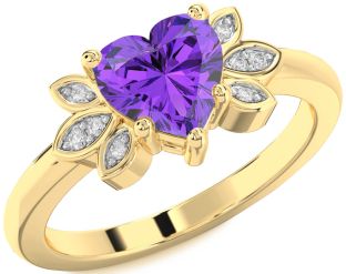 Diamond Amethyst Gold Heart Solitaire Engagement Ring