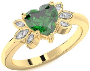 Diamond Emerald Gold Heart Solitaire Engagement Ring