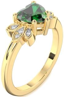 Diamond Emerald Gold Heart Solitaire Engagement Ring