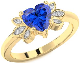 Diamond Blue Sapphire Gold Heart Solitaire Engagement Ring