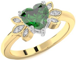 Diamond Emerald White Yellow Gold Heart Solitaire Engagement Ring