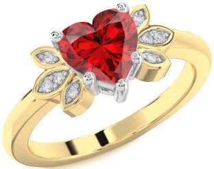 Diamond Ruby Platinum & Yellow Gold Heart Solitaire Engagement Ring