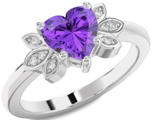 Diamond Amethyst Platinum Heart Solitaire Engagement Ring